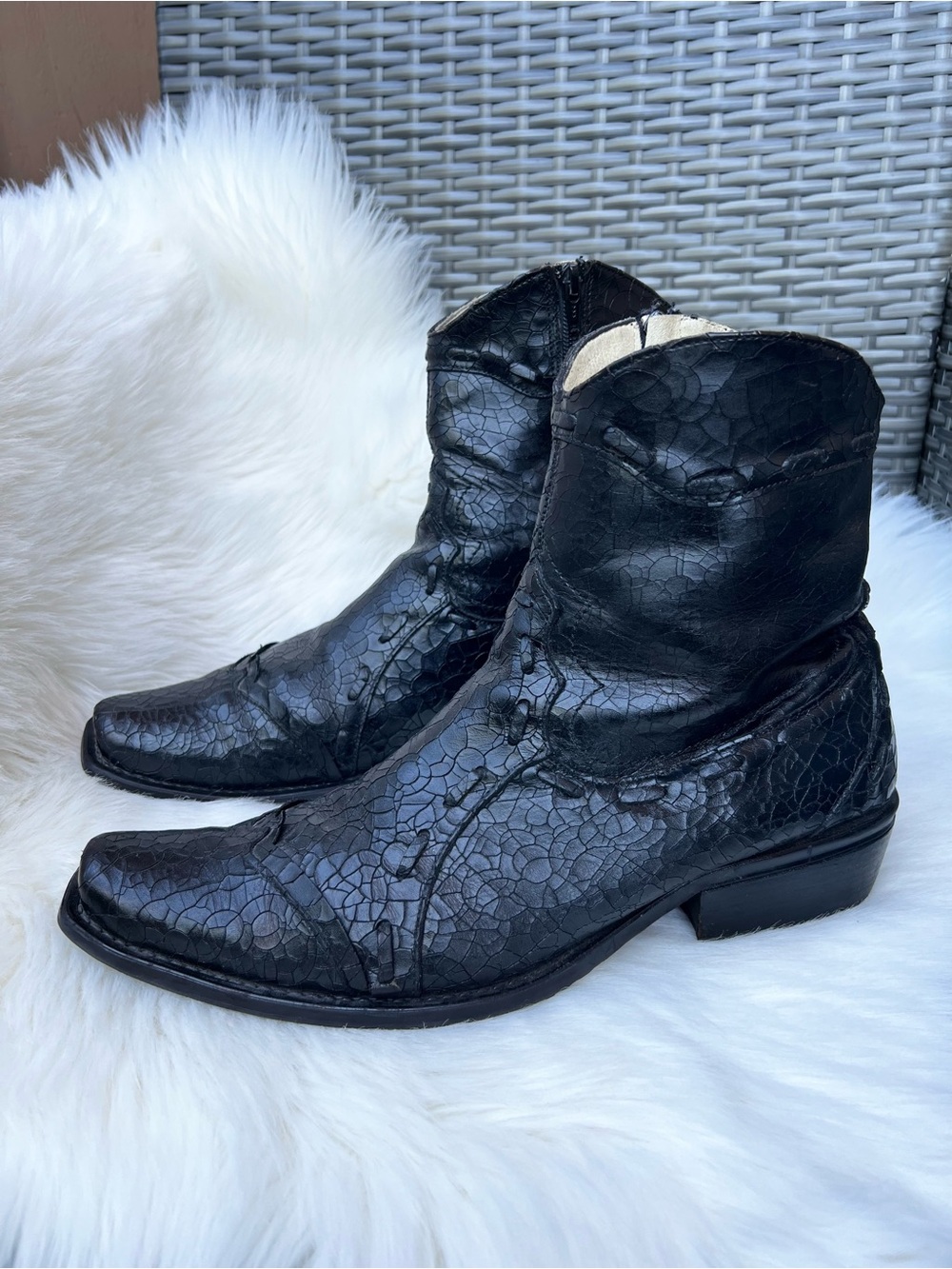 Impulse Leather Crackled Exotic Scale Western Ankle Boots Sz 11 Cowboy Grunge